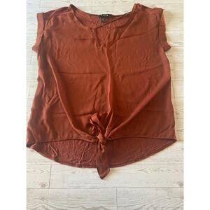 A. Byer Rust Brown Tie Front Blouse Women’s Large Short Sleeve Top